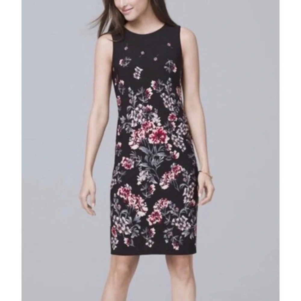 White House Black Market Floral Sleeveless Shift Dress Black Pink S Small Petite